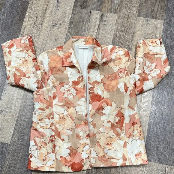 Alfred Dunner Beige and Orange Floral Blazer Jacket - Picture 1 of 8